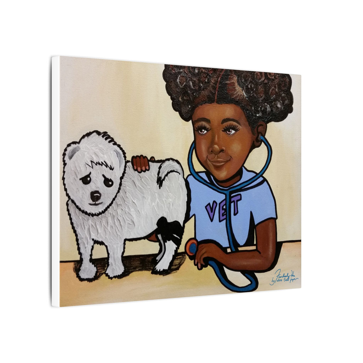 Lil Vet Print on Canvas by Dana Todd Pope, seen at an angle to show its depth.