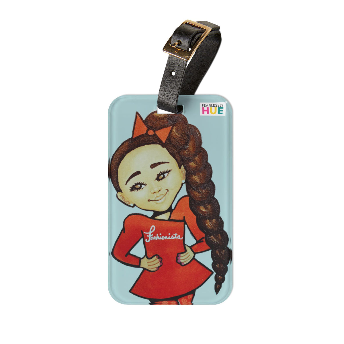 Fashionista Too Luggage Tag, Dana Todd Pope's art on an acrylic luggage tag by Fearlessly Hue®