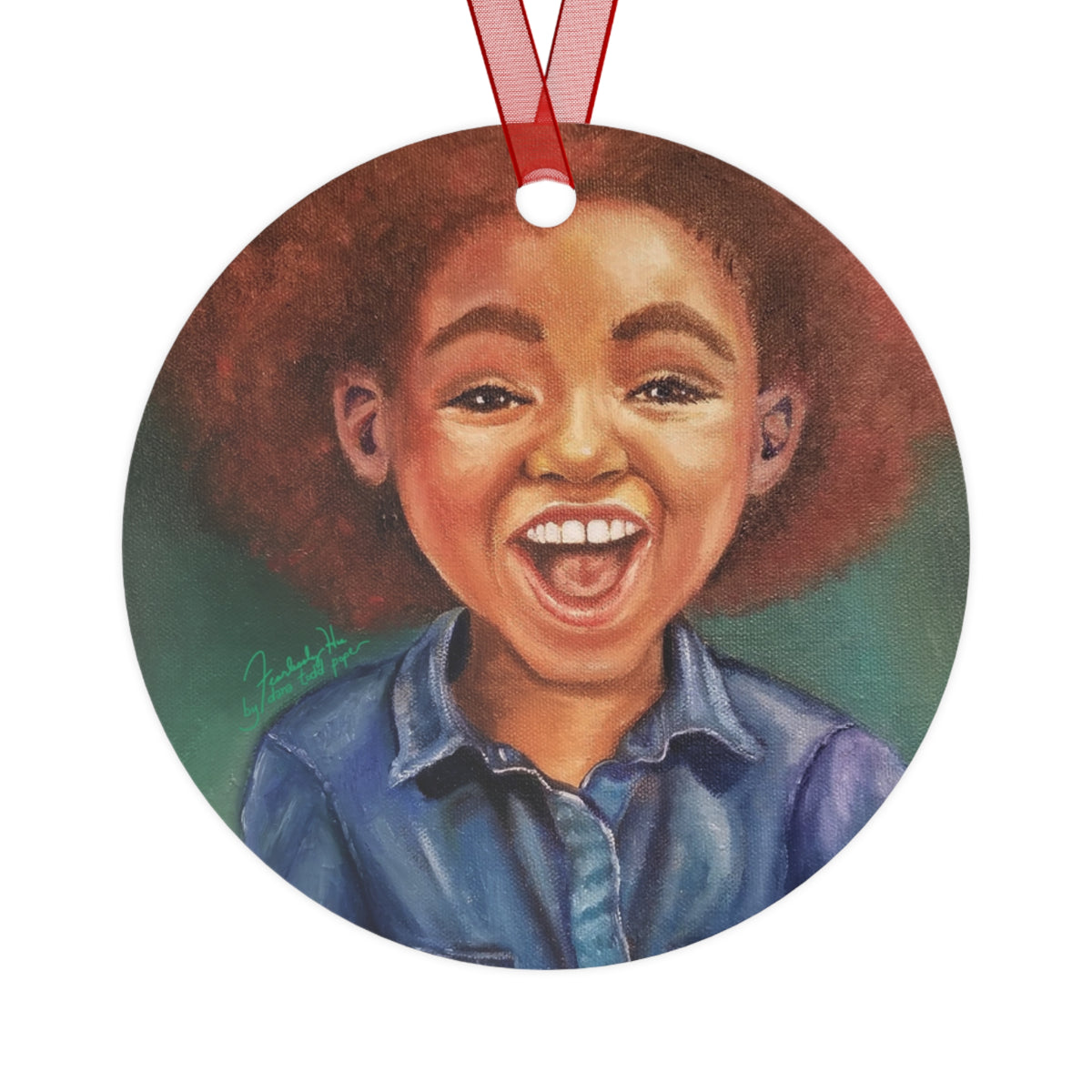 Pure Joy round metal ornament by Fearlessly Hue®, Dana Todd Pope's art.