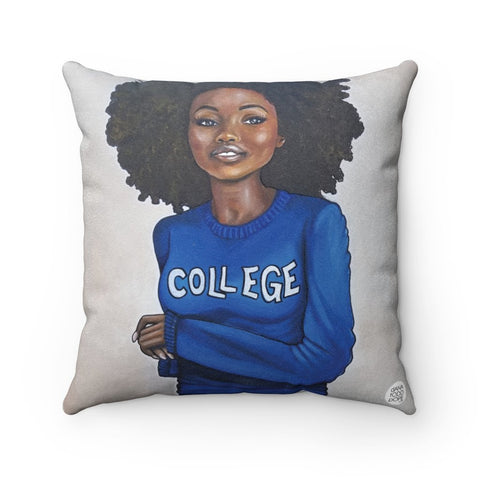 College Blue & White Square Pillow - Fearlessly Hue by Dana Todd Pope