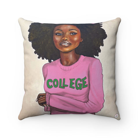"COLLEGE (PINK AND GREEN)" 18"x18" Square Pillow